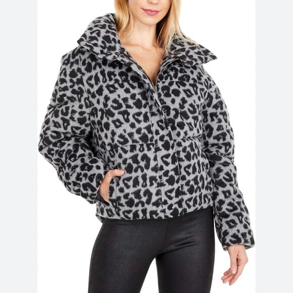 Apparis Chris Leopard Print Black Gray Puffer Jacket Size Small - Picture 1 of 10